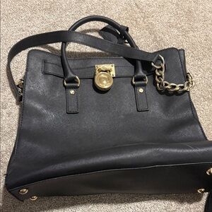 Michael Kors Black Satchel with Gold Chain